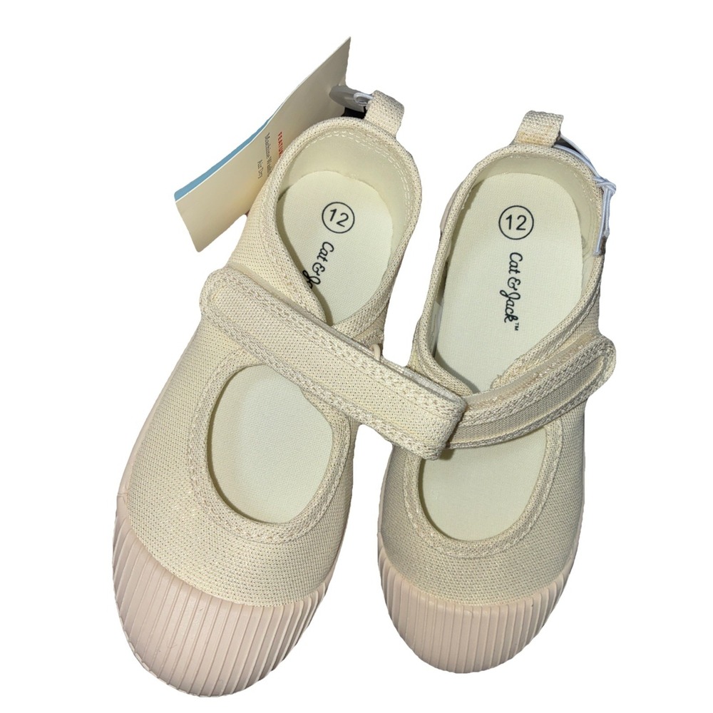 NWT Cat & Jack™ Marina Mary Jane Sneakers Shoes Gold Ivory Girls Size 12